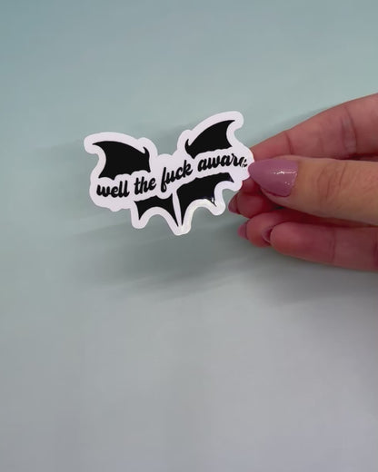 "Well the Fuck Aware" Wings Sticker (Cursive)